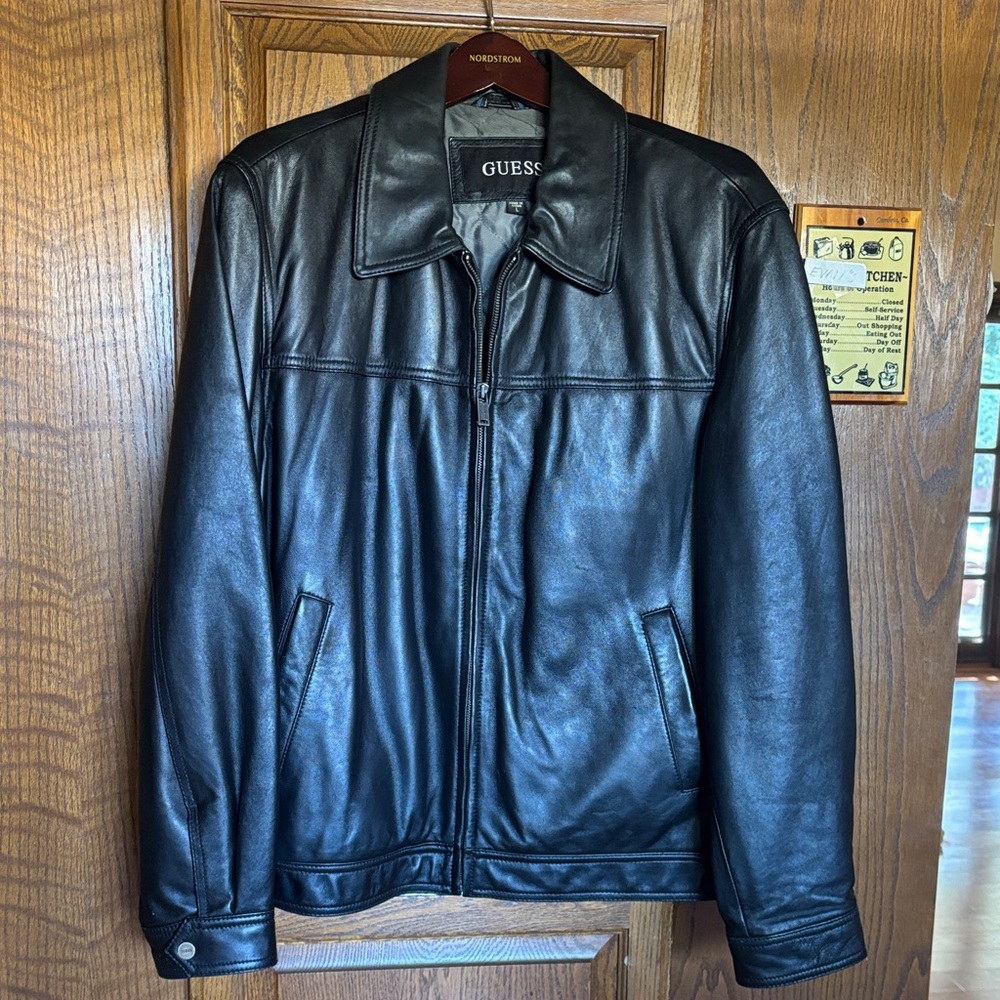 GUESS Men's Black Leather Jacket